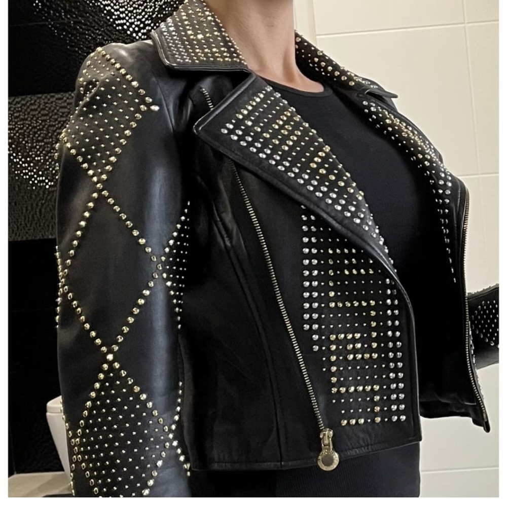 Versace X H&M Studded Leather Jacket Size 4
